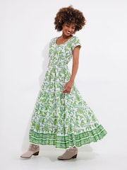 Joe Browns Green Botanical Full Skirt Crinkle 100% Cotton Maxi Dress - Image 2 of 5