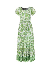 Joe Browns Green Botanical Full Skirt Crinkle 100% Cotton Maxi Dress - Image 5 of 5