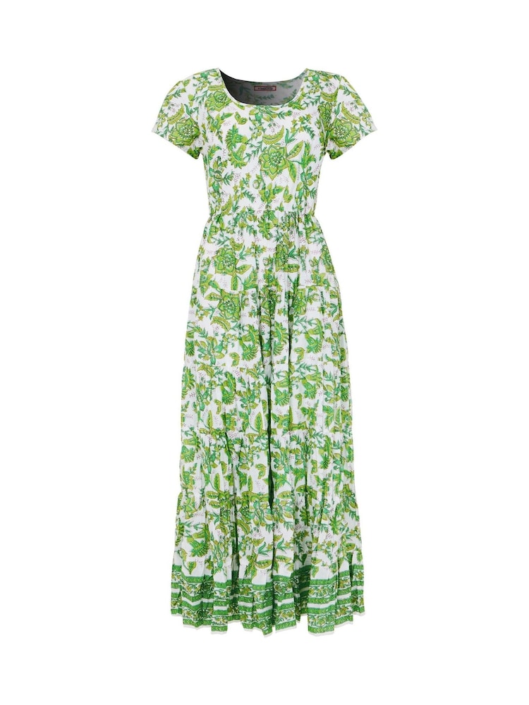 Joe Browns Green Botanical Full Skirt Crinkle 100% Cotton Maxi Dress - Image 5 of 5