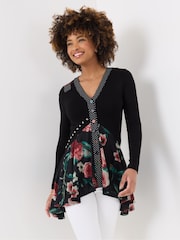 Joe Browns Black Rose Print Tunic with Mesh - Image 1 of 5