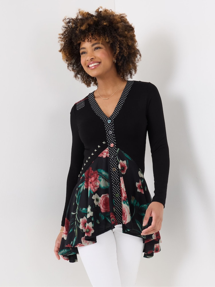 Joe Browns Black Rose Print Tunic with Mesh - Image 1 of 5