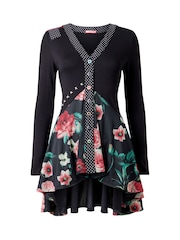 Joe Browns Black Rose Print Tunic with Mesh - Image 3 of 5
