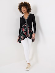 Joe Browns Black Rose Print Tunic with Mesh - Image 5 of 5