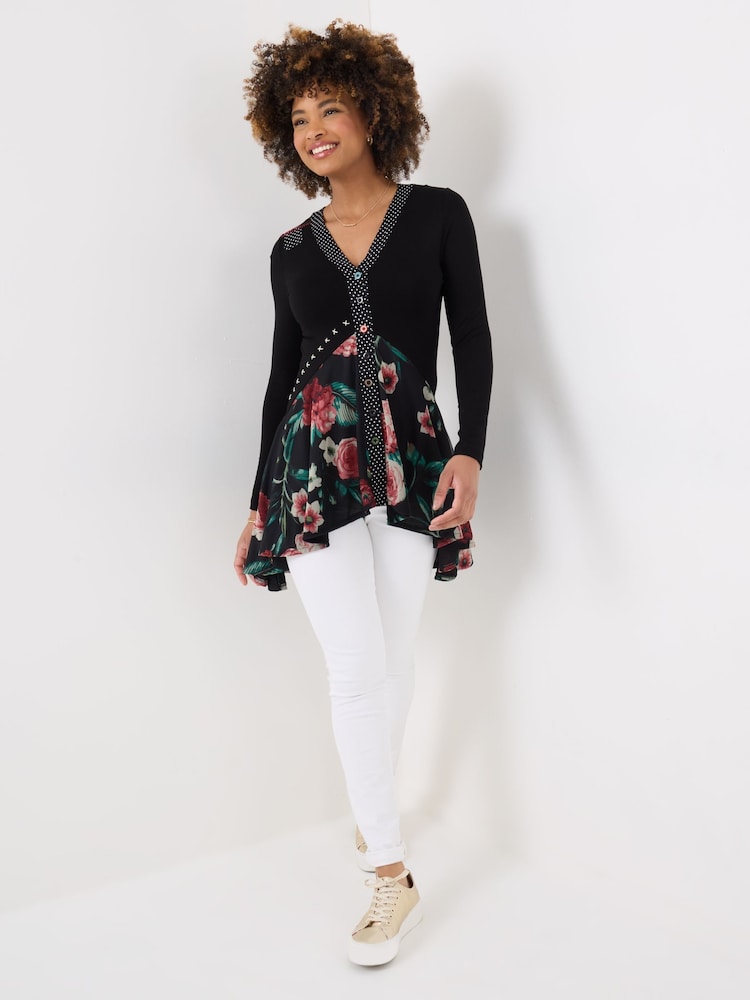 Joe Browns Black Rose Print Tunic with Mesh - Image 5 of 5