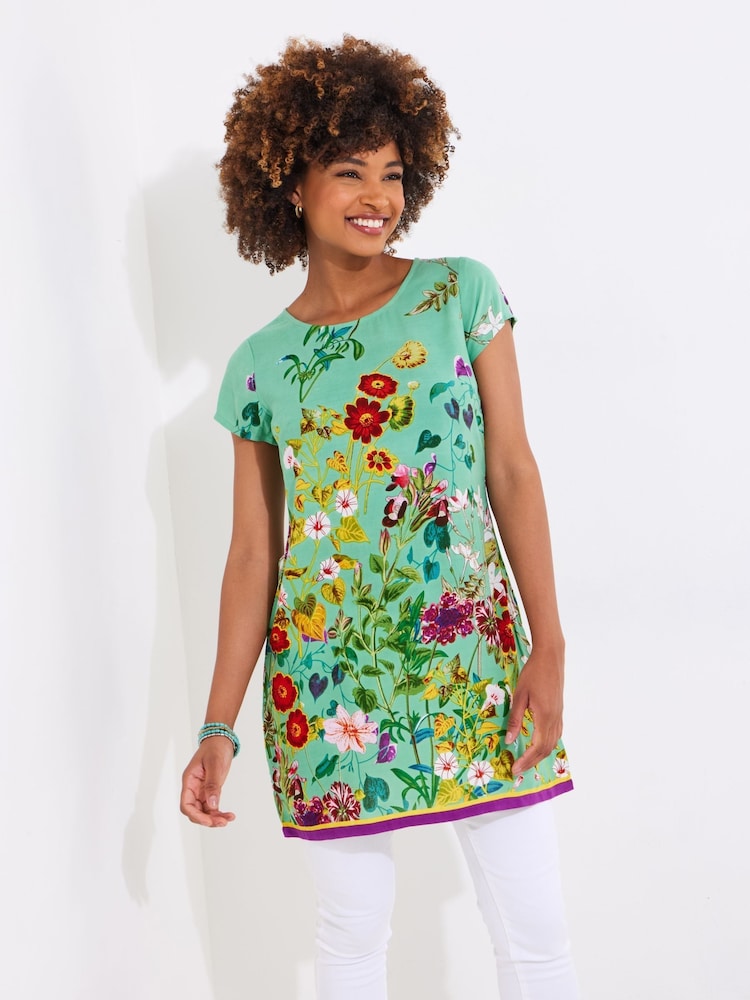 Joe Browns Green Scoop Neck Floral Print Long Line Top - Image 1 of 5