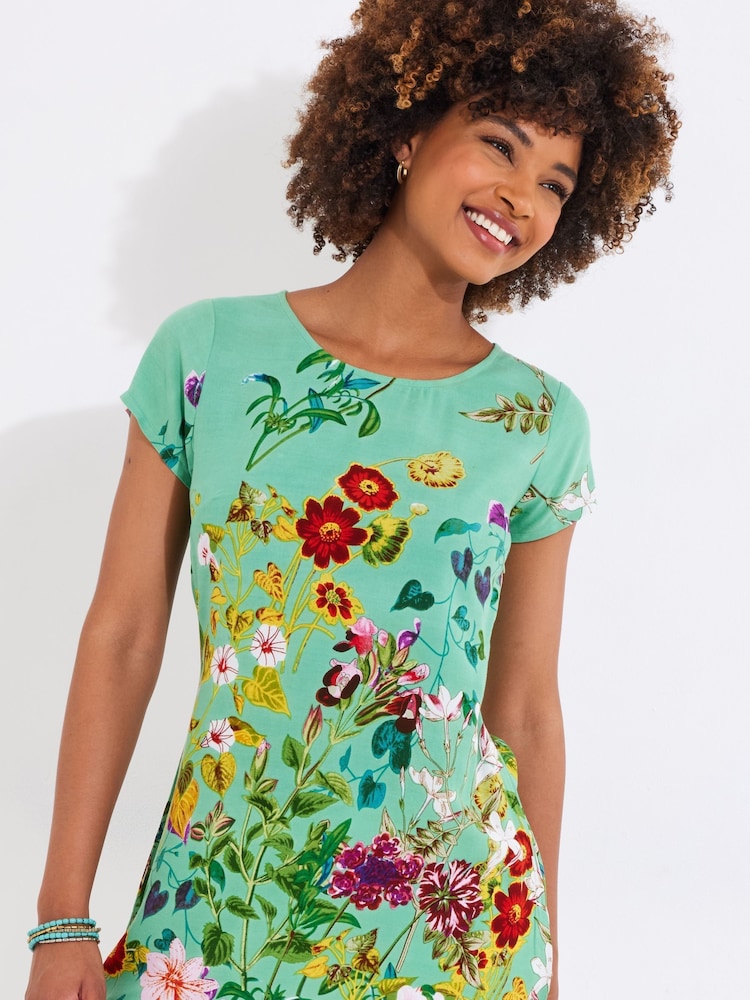 Joe Browns Green Scoop Neck Floral Print Long Line Top - Image 3 of 5