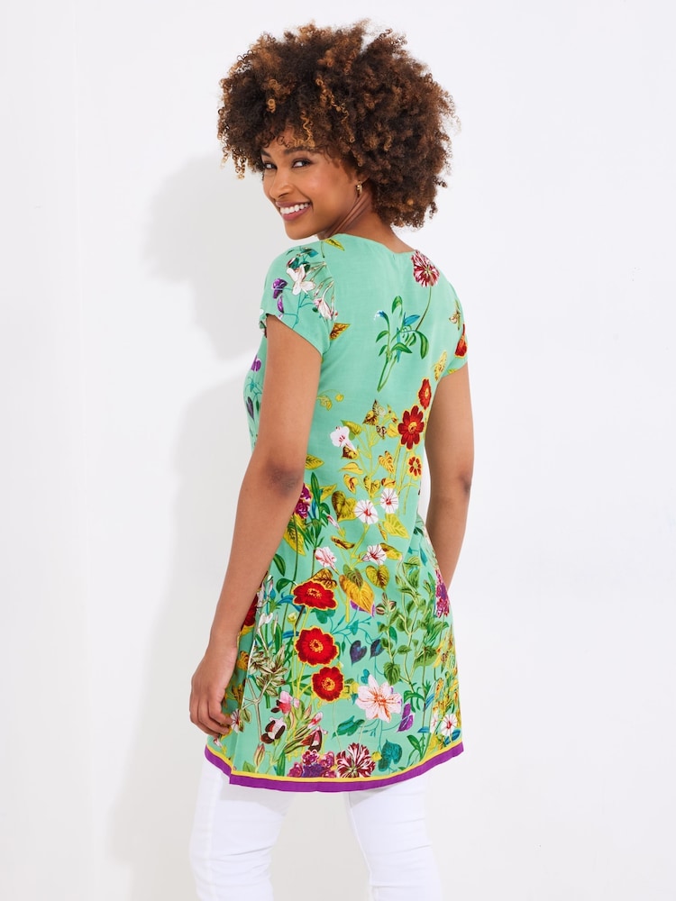 Joe Browns Green Scoop Neck Floral Print Long Line Top - Image 4 of 5