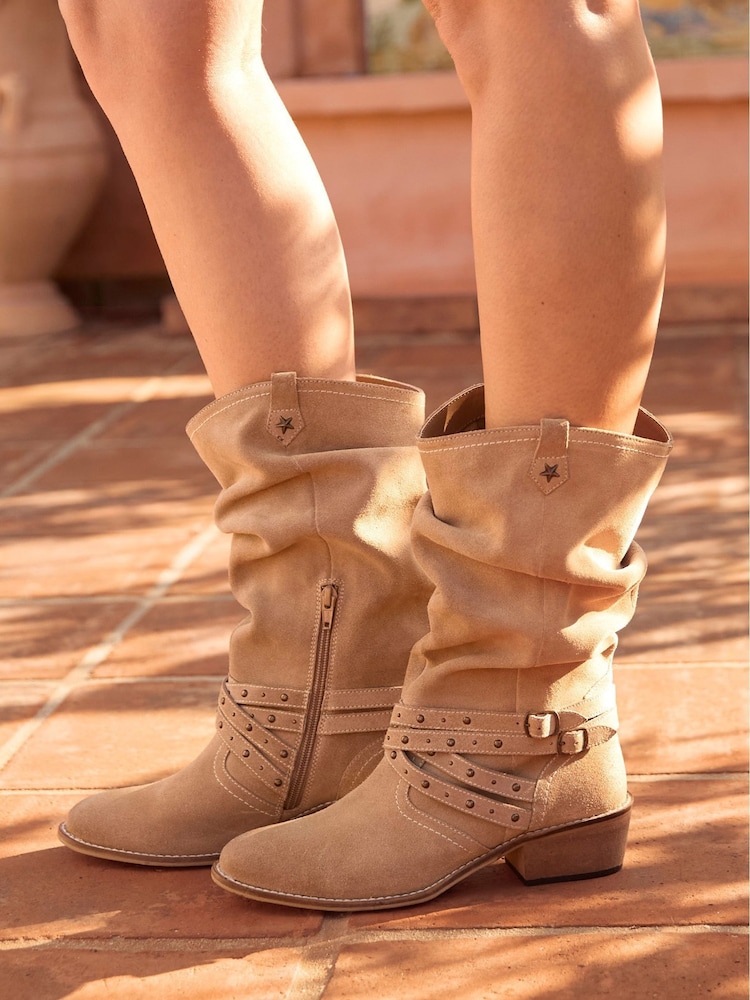 Joe Browns Natural Slouchy Suede Buckle Boots - Image 3 of 6