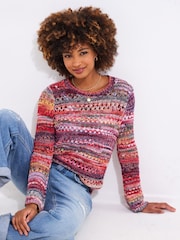 Joe Browns Red Boho Striped Open 100% Cotton Cardigan - Image 3 of 7