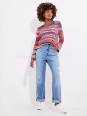Joe Browns Red Boho Striped Open 100% Cotton Cardigan - Image 4 of 7