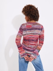 Joe Browns Red Boho Striped Open 100% Cotton Cardigan - Image 5 of 7