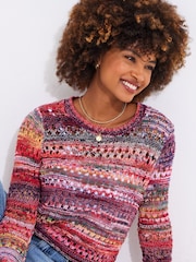 Joe Browns Red Boho Striped Open 100% Cotton Cardigan - Image 6 of 7