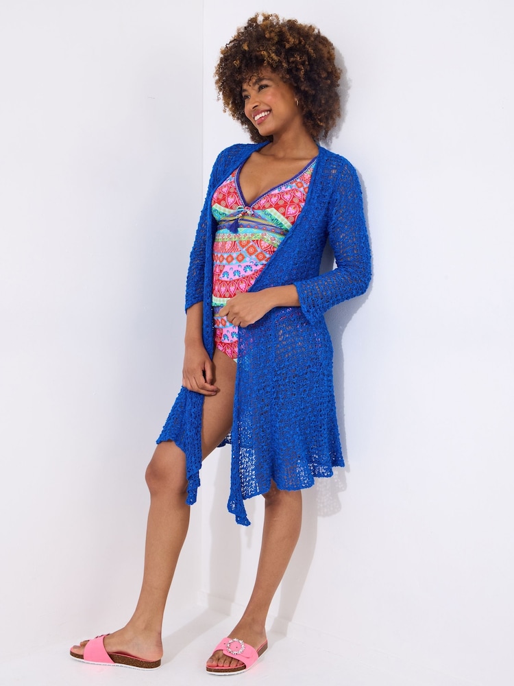 Joe Browns Blue Lightweight Popcorn Knit Longline Cardigan - Image 2 of 5