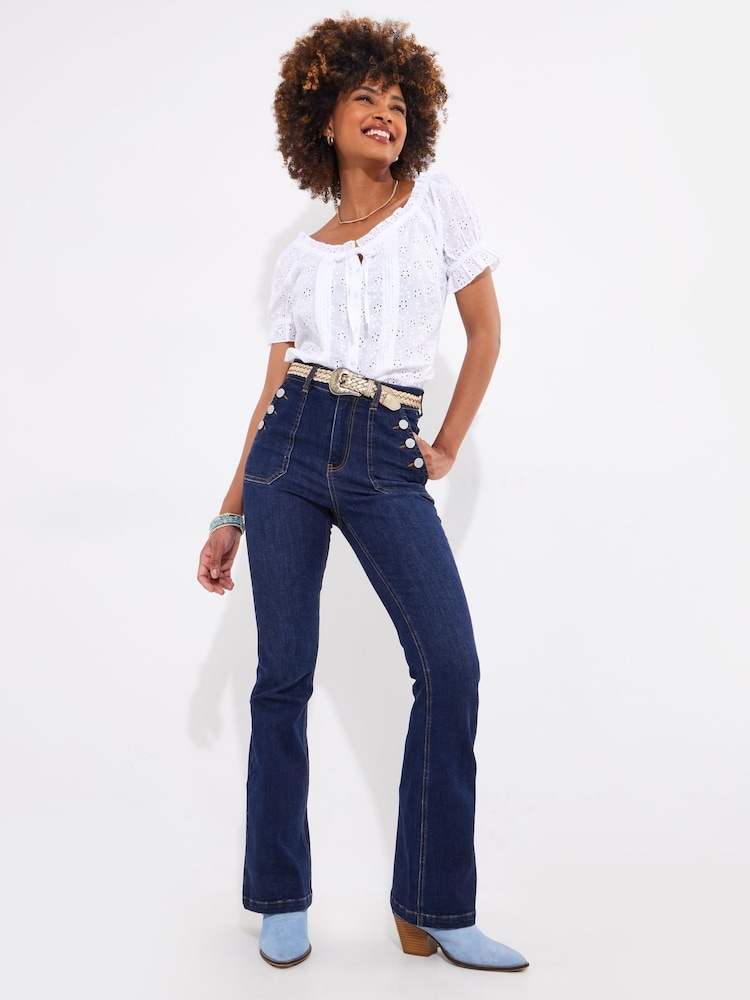 Joe Browns White Broderie Short Sleeve 100% Cotton Top - Image 3 of 5
