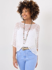 Joe Browns White Lightweight Stretchy Popcorn Knit Jumper - Image 1 of 3