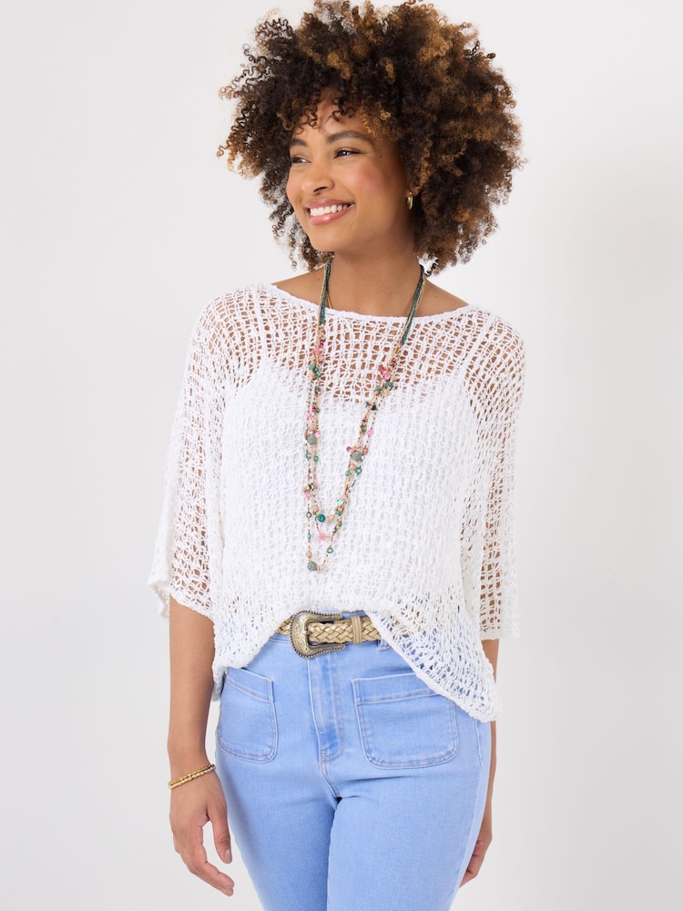 Joe Browns White Lightweight Stretchy Popcorn Knit Jumper - Image 1 of 3