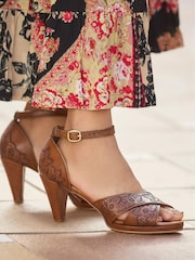 Joe Browns Brown Floral Print Embossed Leather Heels - Image 1 of 7