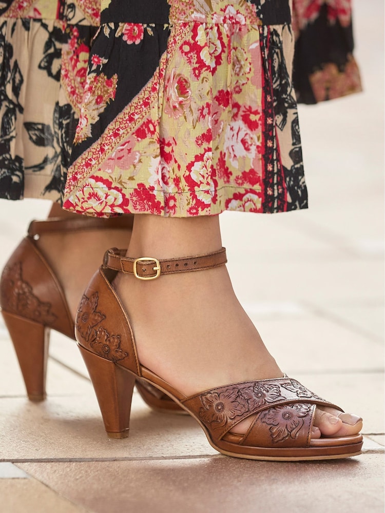 Joe Browns Brown Floral Print Embossed Leather Heels - Image 1 of 7