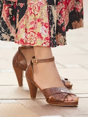 Joe Browns Brown Floral Print Embossed Leather Heels - Image 2 of 7