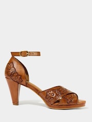 Joe Browns Brown Floral Print Embossed Leather Heels - Image 3 of 7