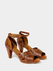 Joe Browns Brown Floral Print Embossed Leather Heels - Image 5 of 7
