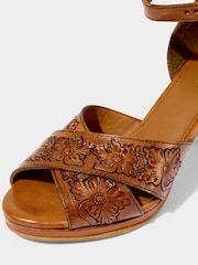 Joe Browns Brown Floral Print Embossed Leather Heels - Image 6 of 7