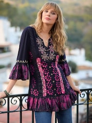 Joe Browns Blue Embroidered Button Down Tunic - Image 2 of 7