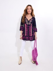 Joe Browns Blue Embroidered Button Down Tunic - Image 5 of 7