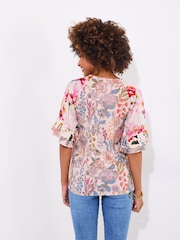 Joe Browns Pink Floral Print Broderie Sleeve 100% Cotton Jersey Top - Image 2 of 5