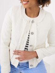 Joe Browns White Collarless Frayed Tweed Jacket - Image 1 of 5