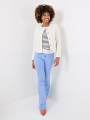 Joe Browns White Collarless Frayed Tweed Jacket - Image 2 of 5