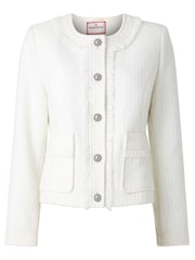 Joe Browns White Collarless Frayed Tweed Jacket - Image 5 of 5