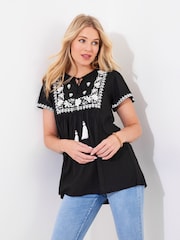 Joe Browns Black Embroidered Short Sleeve Top - Image 1 of 5