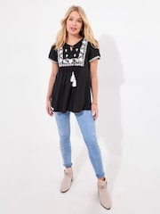 Joe Browns Black Embroidered Short Sleeve Top - Image 2 of 5