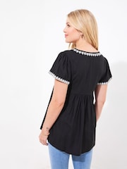 Joe Browns Black Embroidered Short Sleeve Top - Image 4 of 5