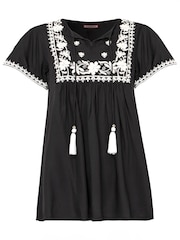 Joe Browns Black Embroidered Short Sleeve Top - Image 5 of 5