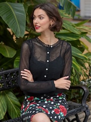 Joe Browns Black Sheer Rose Lace Cardigan - Image 1 of 7