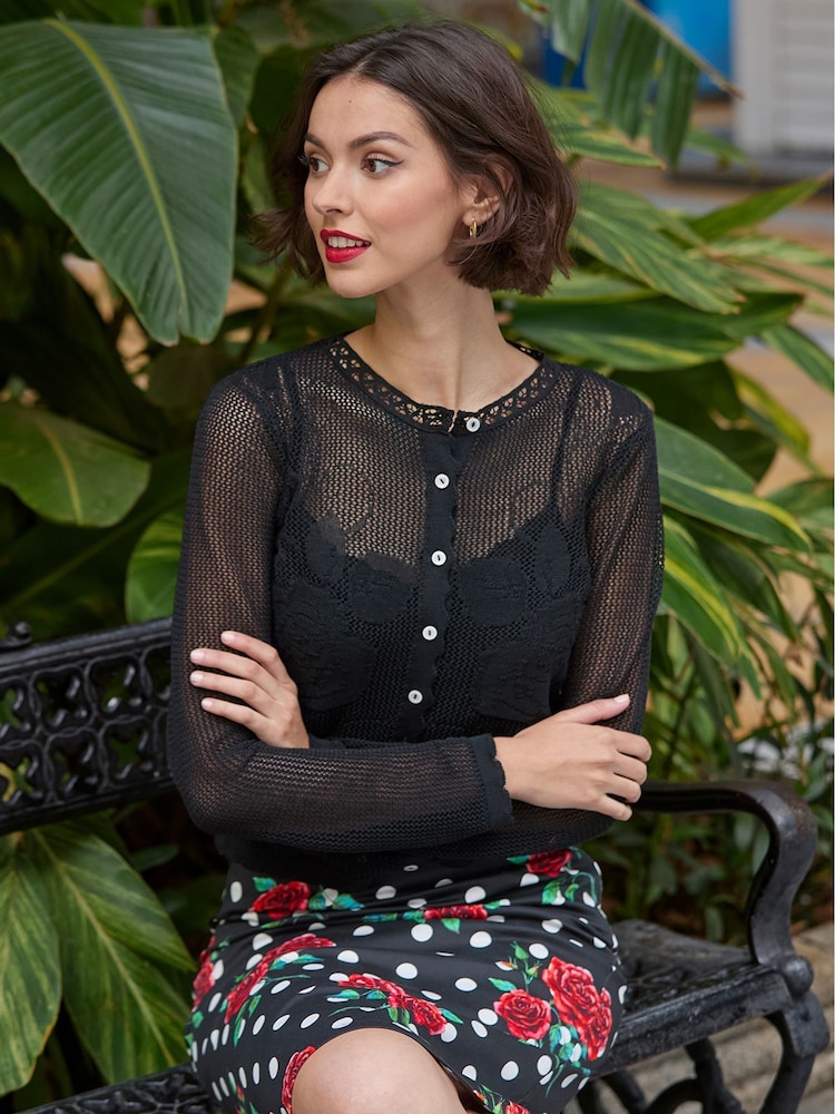 Joe Browns Black Sheer Rose Lace Cardigan - Image 1 of 7