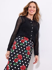 Joe Browns Black Sheer Rose Lace Cardigan - Image 2 of 7