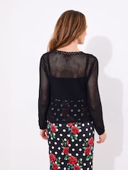 Joe Browns Black Sheer Rose Lace Cardigan - Image 4 of 7