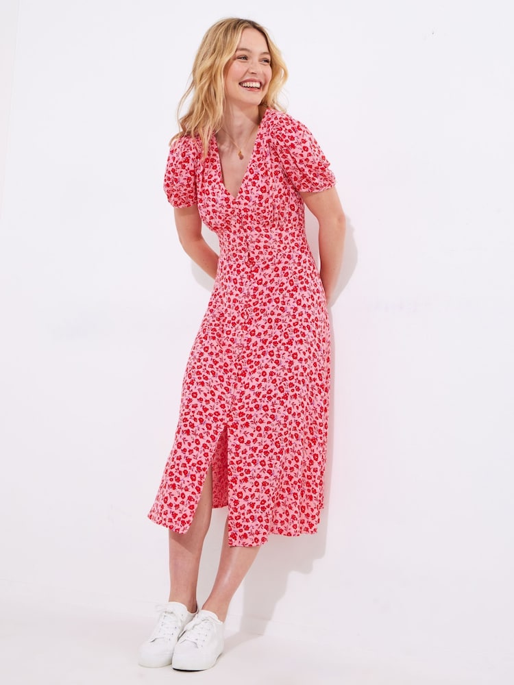Joe Browns Pink Rose Print Midi Dress - Image 1 of 5