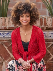 Joe Browns Red Lightweight Popcorn Knit 3/4 Cardigan - Image 1 of 6