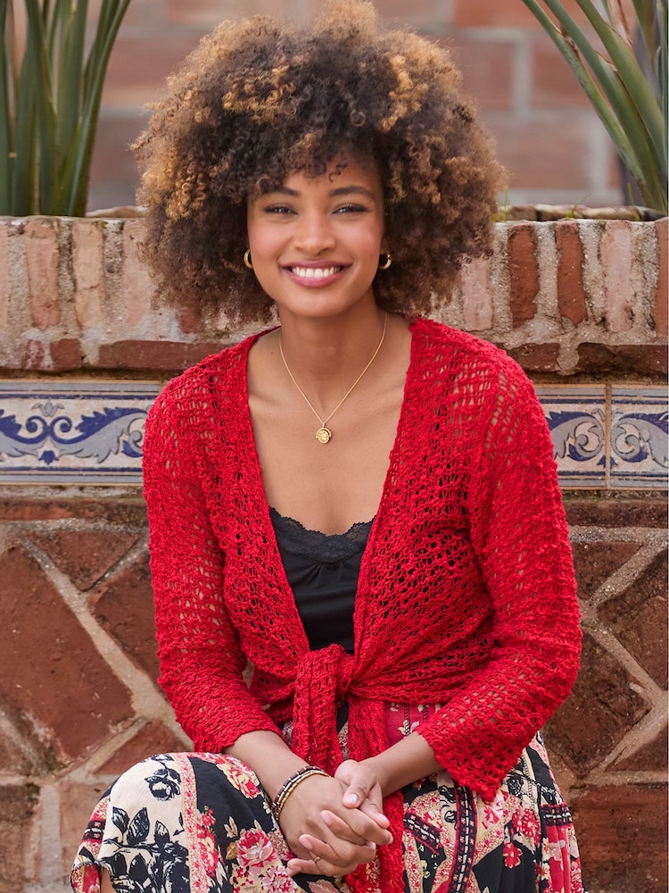 Joe Browns Red Lightweight Popcorn Knit 3/4 Cardigan - Image 1 of 6