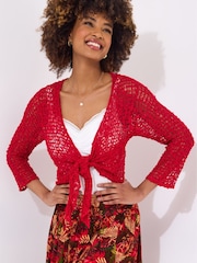 Joe Browns Red Lightweight Popcorn Knit 3/4 Cardigan - Image 3 of 6