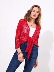 Joe Browns Red Lightweight Popcorn Knit 3/4 Cardigan - Image 4 of 6