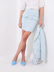 Joe Browns Blue Gingham Checked Button Detail Mini Skirt - Image 4 of 6