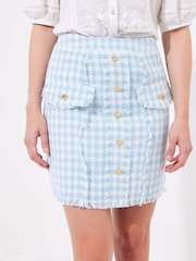 Joe Browns Blue Gingham Checked Button Detail Mini Skirt - Image 5 of 6
