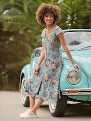 Joe Browns Blue Rose V-Neck Knee Dress - Image 1 of 7