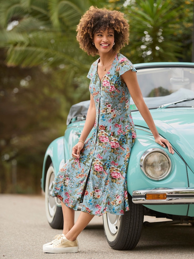 Joe Browns Blue Rose V-Neck Knee Dress - Image 1 of 7