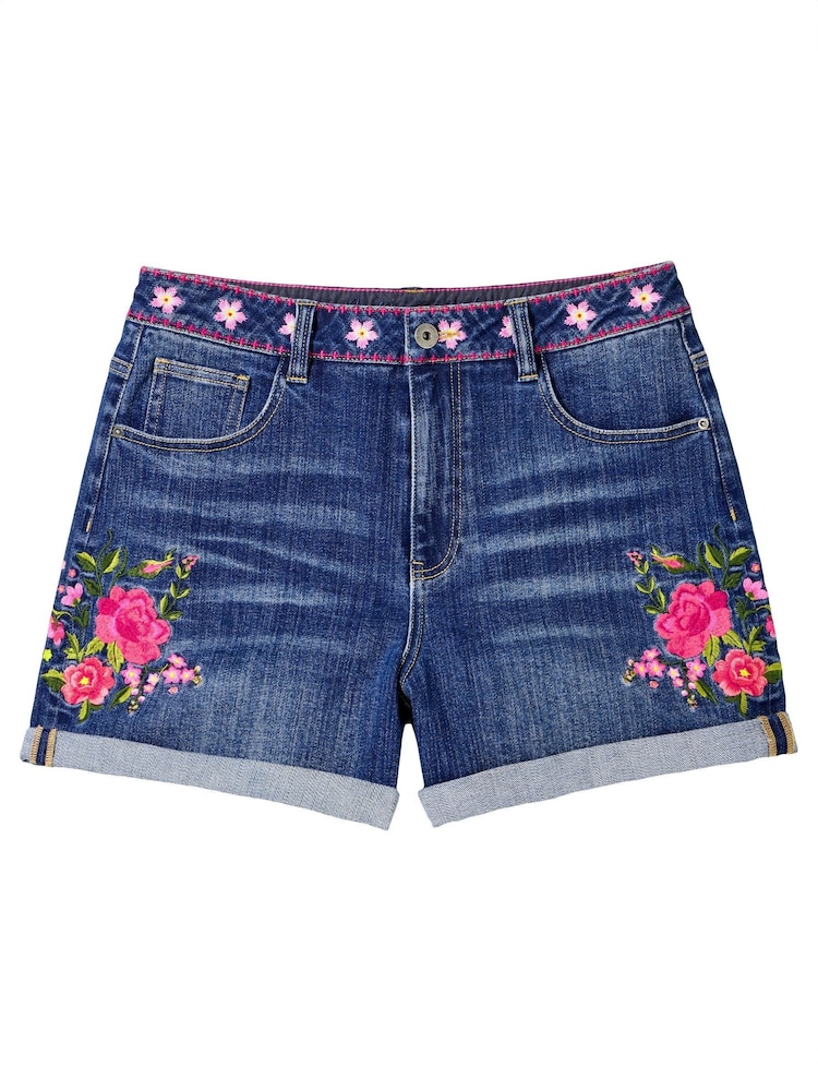 Joe Browns Blue Floral Print Embroidered Shorts - Image 5 of 5
